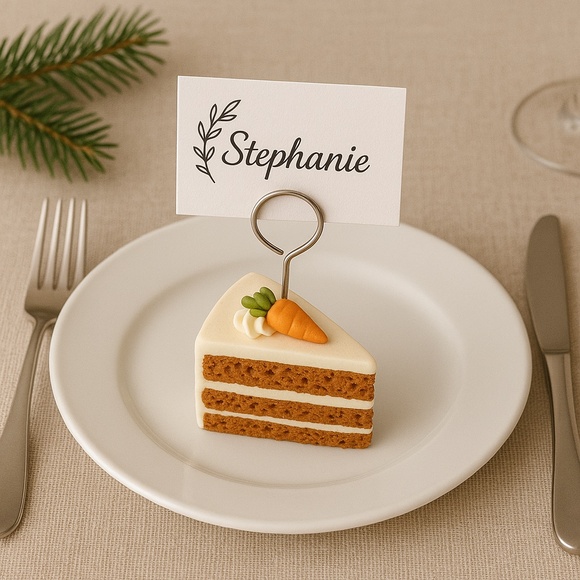 Carrot Cake Slice Place Card Holders –Set of 2 Handmade Clay Dessert Table Décor - Picture 1 of 10